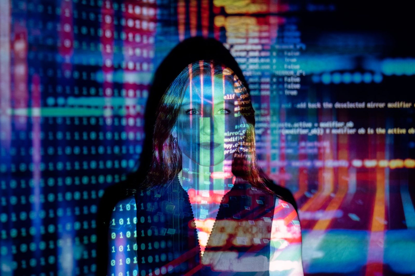 Dramatic digital code projection representing cloud modernization